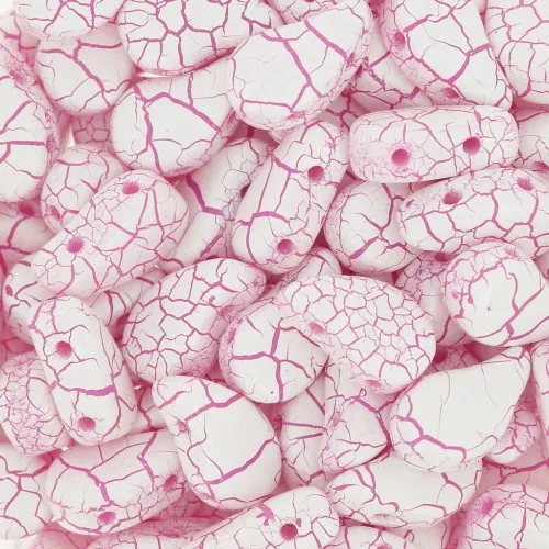9x5.5mm 2-hole Czech Glass Paisley Duo beads - Ionic White - Pink x10g