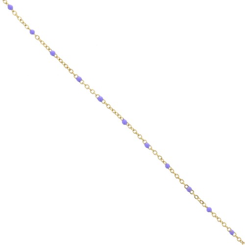 304 stainless steel Chain with 2 mm epoxy resin beads - Gold - Purple x1m