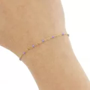 304 stainless steel Chain with 2 mm epoxy resin beads - Gold - Purple x1m