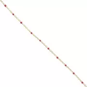 304 stainless steel Chain with 2 mm epoxy resin beads - Gold - Red x1m