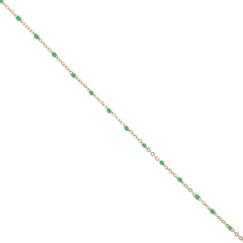 304 stainless steel Chain with 2 mm epoxy resin beads - Gold - Green x1m