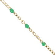 304 stainless steel Chain with 2 mm epoxy resin beads - Gold - Green x1m