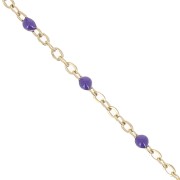 304 stainless steel Chain with 2 mm epoxy resin beads - Gold - Dark purple x1m