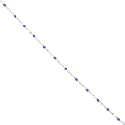 304 stainless steel Chain with 2 mm epoxy resin beads - Dark purple x1m