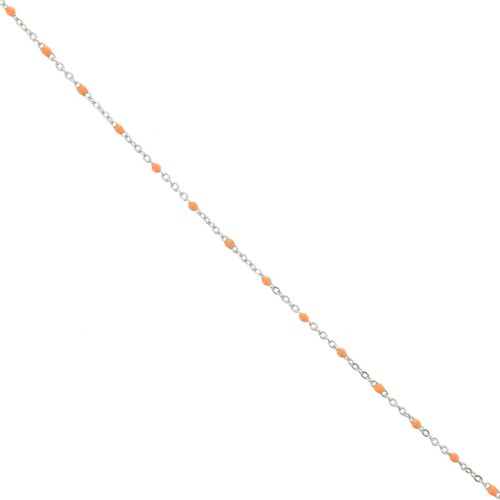 304 stainless steel Chain with 2 mm epoxy resin beads - Orange x1m