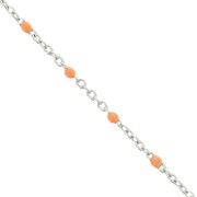 304 stainless steel Chain with 2 mm epoxy resin beads - Orange x1m