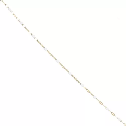 2mm 304 stainless steel Cable mesh chain and epoxy beads - Gold - White x1m