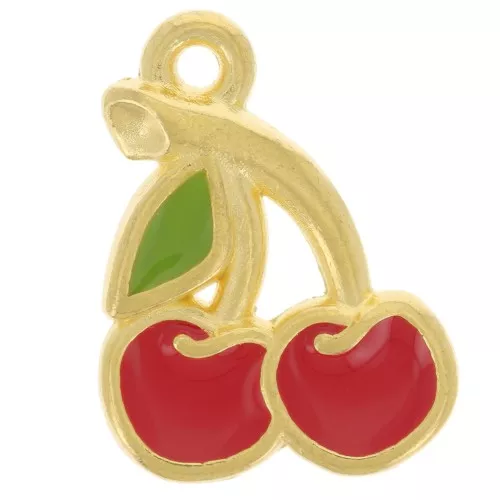 18x13mm Cherry charm with epoxy resin - Fine gold plated - Red x1
