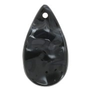 30x17mm Pendants wavy acrylic drops - Marbled Black - White x6