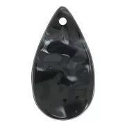 30x17mm Pendants wavy acrylic drops - Marbled Black - White x6