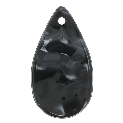 30x17mm Pendants wavy acrylic drops - Marbled Black - White x6
