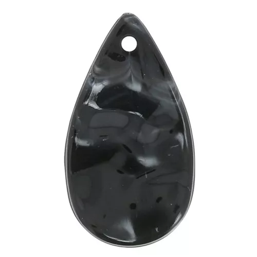 30x17mm Pendants wavy acrylic drops - Marbled Black - White x6