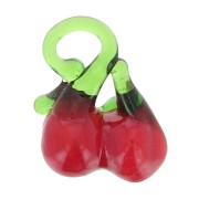 20x13mm Glass cherry charms - Red - Green x4