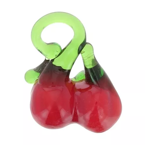 20x13mm Glass cherry charms - Red - Green x4