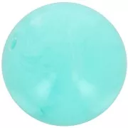 14 mm round beads in opaque resin - Aquamarine marbled x6