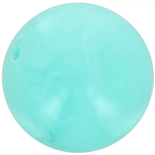 14 mm round beads in opaque resin - Aquamarine marbled x6