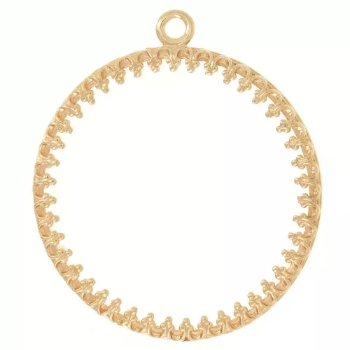 26mm Round worked pendant for flat cabochon - 3 microns Gold-plated x1