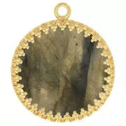 26mm Round worked pendant for flat cabochon - 3 microns Gold-plated x1