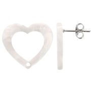 19x21mm Acetate Hollow heart earstuds - Tortoiseshell White Pearl x2|raw }}