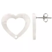 19x21mm Acetate Hollow heart earstuds - Tortoiseshell White Pearl x2