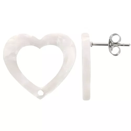 19x21mm Acetate Hollow heart earstuds - Tortoiseshell White Pearl x2