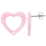 19x21mm Acetate Hollow heart earstuds - Tortoiseshell Pink Pearl x2
