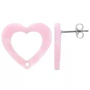 19x21mm Acetate Hollow heart earstuds - Tortoiseshell Pink Pearl x2