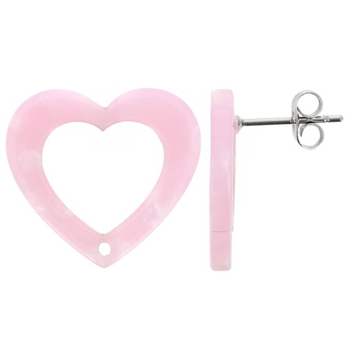 19x21mm Acetate Hollow heart earstuds - Tortoiseshell Pink Pearl x2