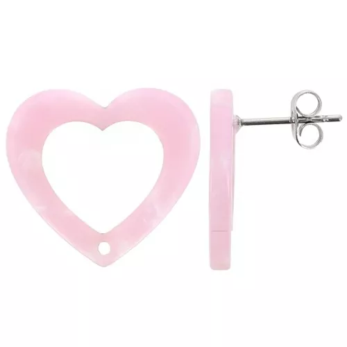 19x21mm Acetate Hollow heart earstuds - Tortoiseshell Pink Pearl x2