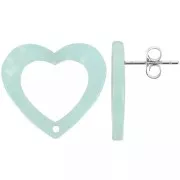19x21mm Acetate Hollow heart earstuds - Tortoiseshell Mint Pearl x2