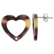 19x21mm Acetate Hollow heart earstuds - Tortoiseshell Brown - Black x2|raw }}