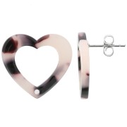 19x21mm Acetate Hollow heart earstuds - Tortoiseshell - Beige Black x2|raw }}