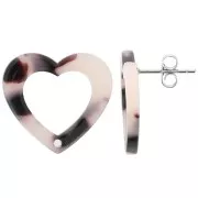 19x21mm Acetate Hollow heart earstuds - Tortoiseshell - Beige Black x2