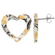 19x21mm Acetate Hollow heart earstuds - Tortoiseshell - Ochre x2|raw }}