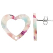 19x21mm Acetate Hollow heart earstuds - Tortoiseshell Multicolor x2|raw }}