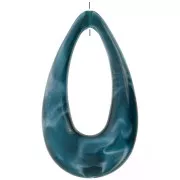 45x25.5mm Hollow acrylic drop pendant - Marbled Petrol Blue - White x1