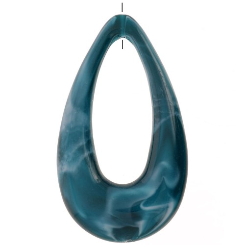 45x25.5mm Hollow acrylic drop pendant - Marbled Petrol Blue - White x1