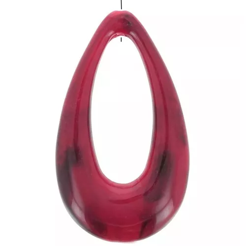 45x25.5mm Hollow acrylic drop pendant - Dark red marbled - Black x1
