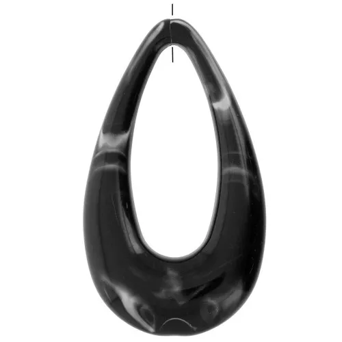 45x25.5mm Hollow acrylic drop pendant - Marbled Black - White x1