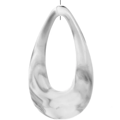 45x25.5mm Hollow acrylic drop pendant - Marbled White - Grey x1
