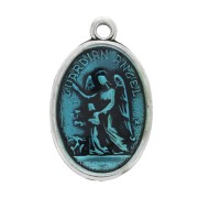 Saints Medal charm Enamelled turquoise 25mm x1|raw }}