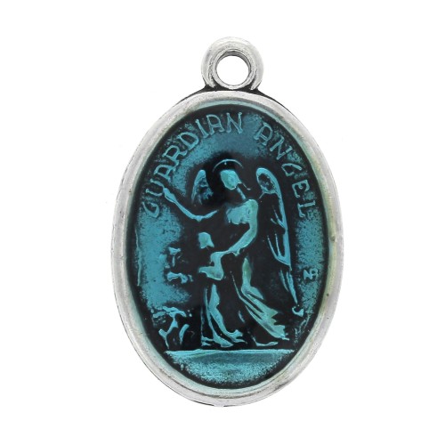 Saints Medal charm Enamelled turquoise 25mm x1