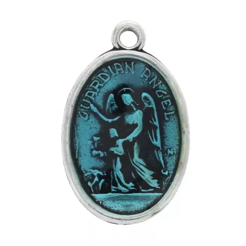Saints Medal charm Enamelled turquoise 25mm x1