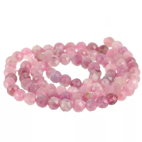 Round faceted beads 4 mm gemstone - Pink Tourmaline x38cm
