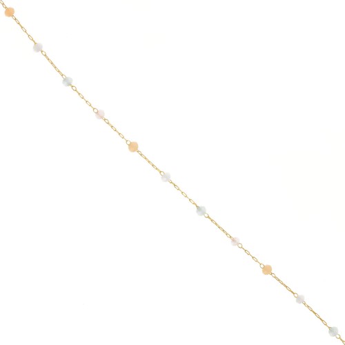 3x2mm Beaded chain with faceted glass beads - Gold - Pastel x50cm