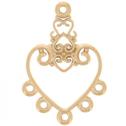 31x21mm 316L stainless steel Heart chandelier pendant and 5 closed rings - Gold x1