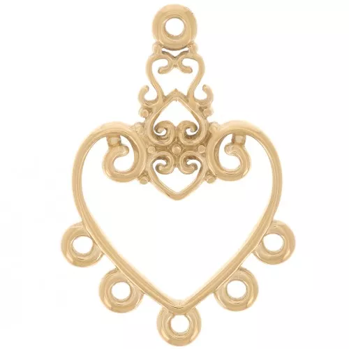 31x21mm 316L stainless steel Heart chandelier pendant and 5 closed rings - Gold x1