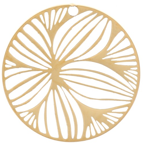 15mm Stainless steel 316L Round openwork charm - flower - Gold x1