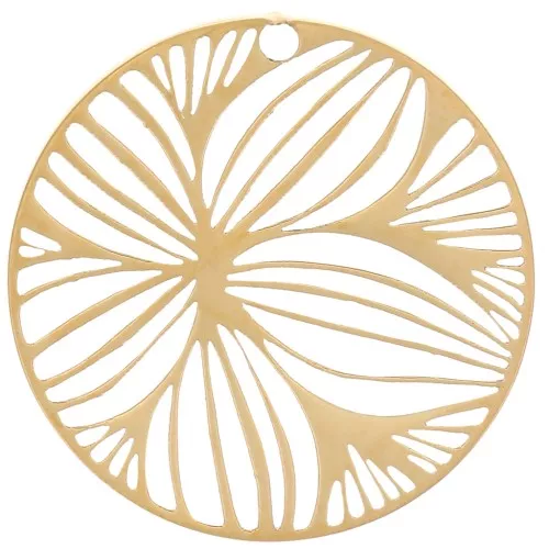 15mm Stainless steel 316L Round openwork charm - flower - Gold x1