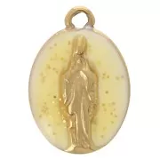 Oval charm 14.5x10mm religious pattern 304L stainless steel Gold Yellow glitter x1